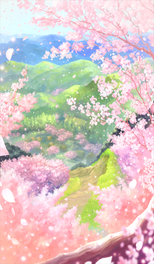 Cherry Blossoms Colored Landscape